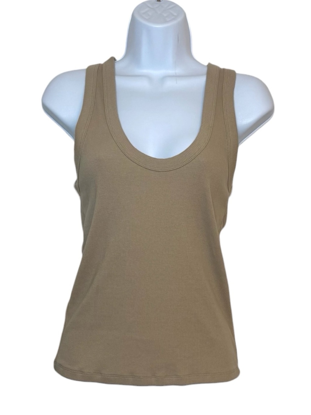 Abercrombie & Fitch A&F Essentials Beige Ribbed Tank Top Neutral Fitted Basic